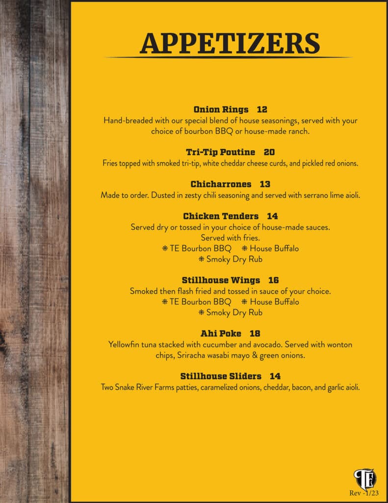 Town's End Menu TE Stillhouse