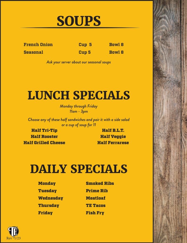 Town's End Menu TE Stillhouse